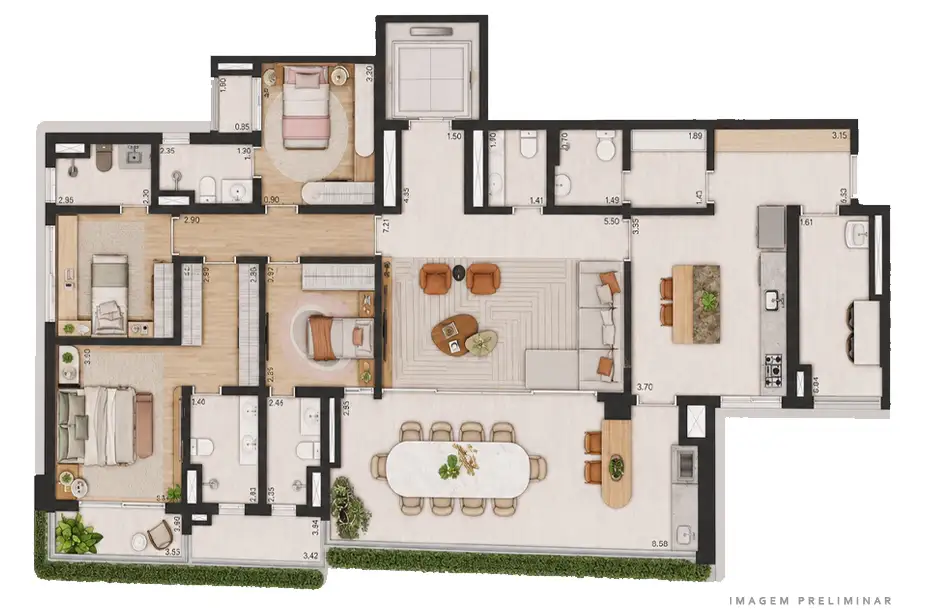 Le Six Ibirapuera - Planta 194m² 4 Suítes Tipologia A