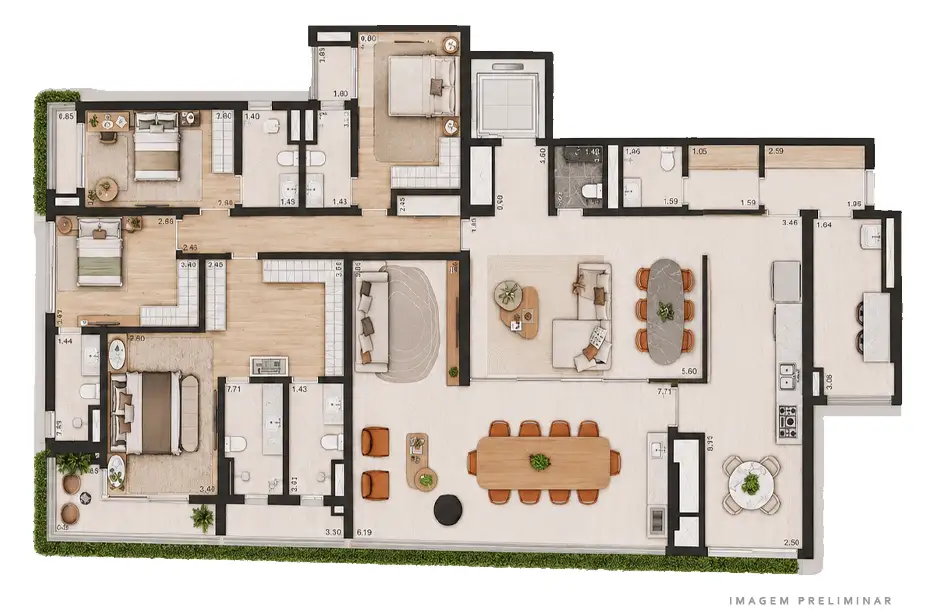 Le Six Ibirapuera - Planta 264m² 4 Suítes Tipologia B